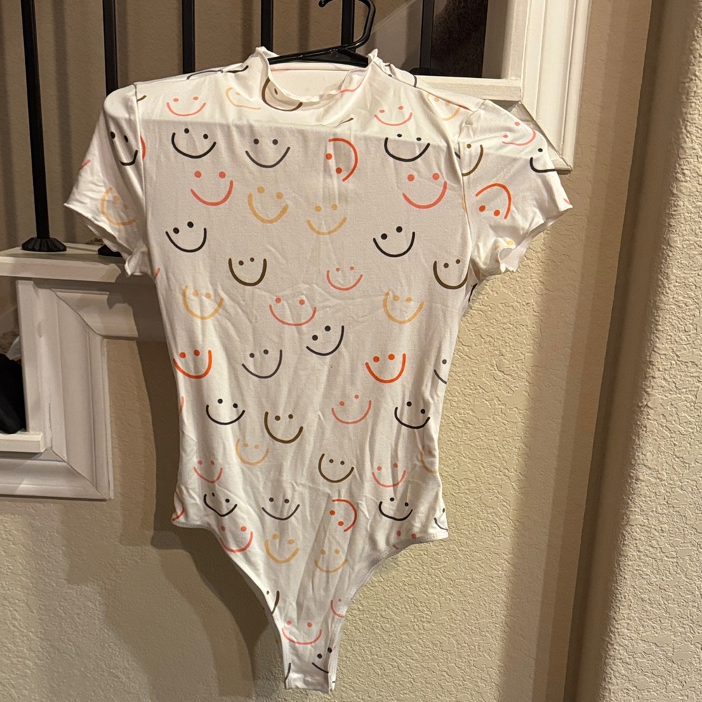 White Bodysuit with Smiley Face Print